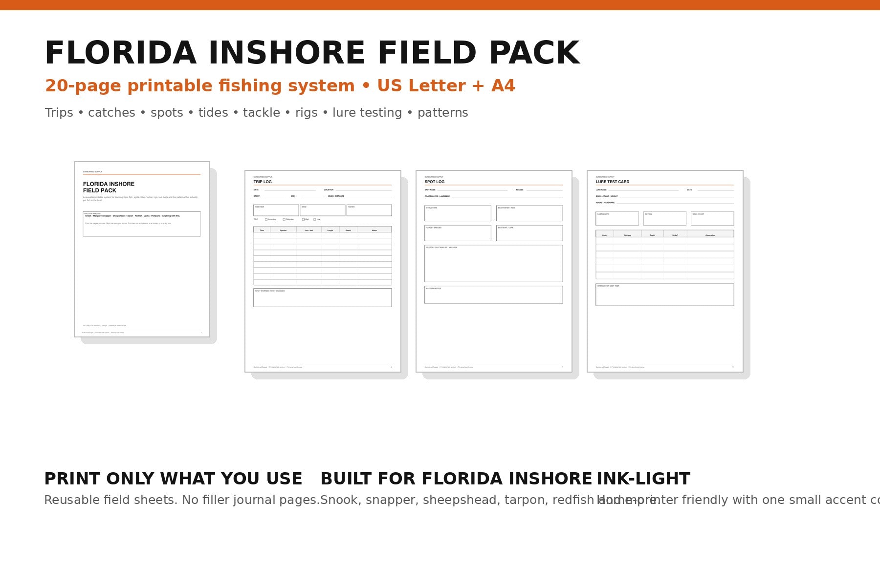 Florida Inshore Field Pack printable fishing field system